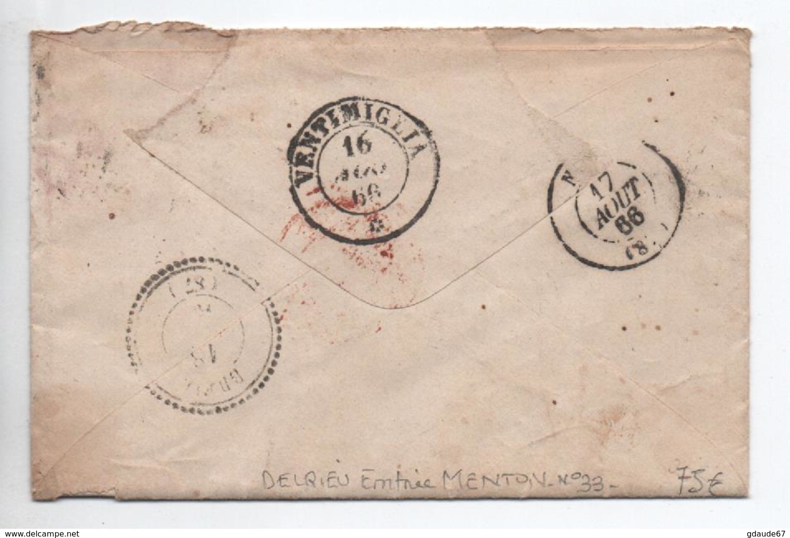 1866 - ENVELOPPE De SAN REMO Pour BREGLIO / BREIL SUR ROYA (ALPES MARITIME) Avec CACHET D'ENTREE ITALIE / MENTON - Storia Postale