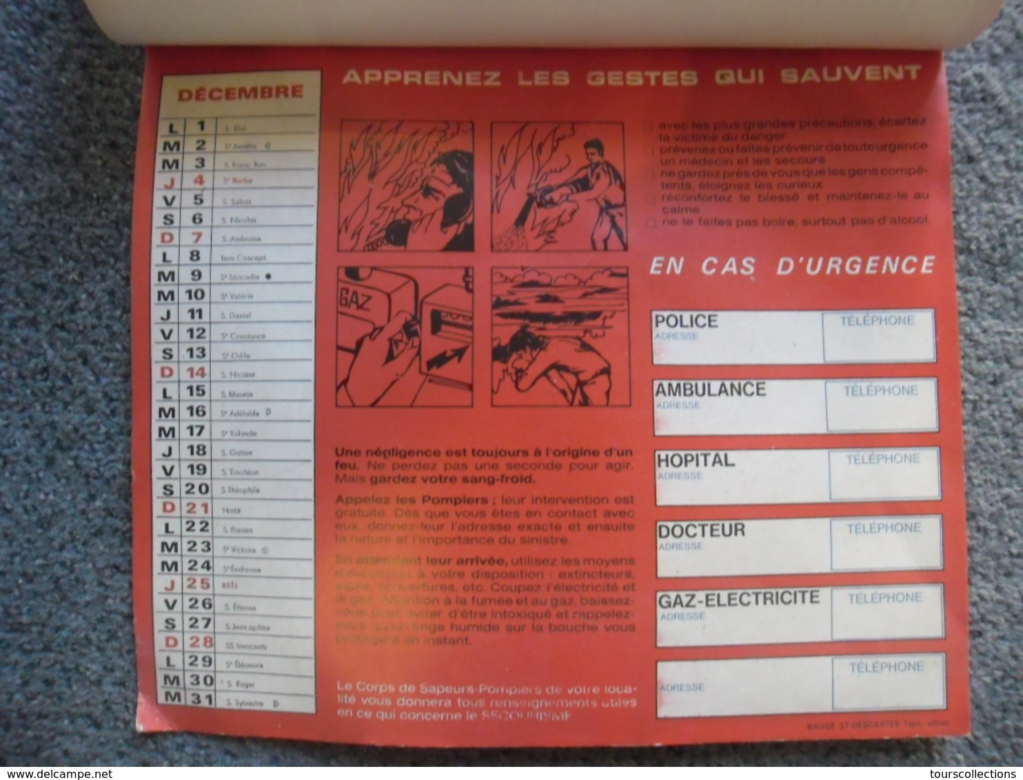 CALENDRIER 1958 POMPIERS - ARTANNES sur INDRE (37) - allo le 9 café Tabac Delouzillière - Caserne Tours (37) Romorantin