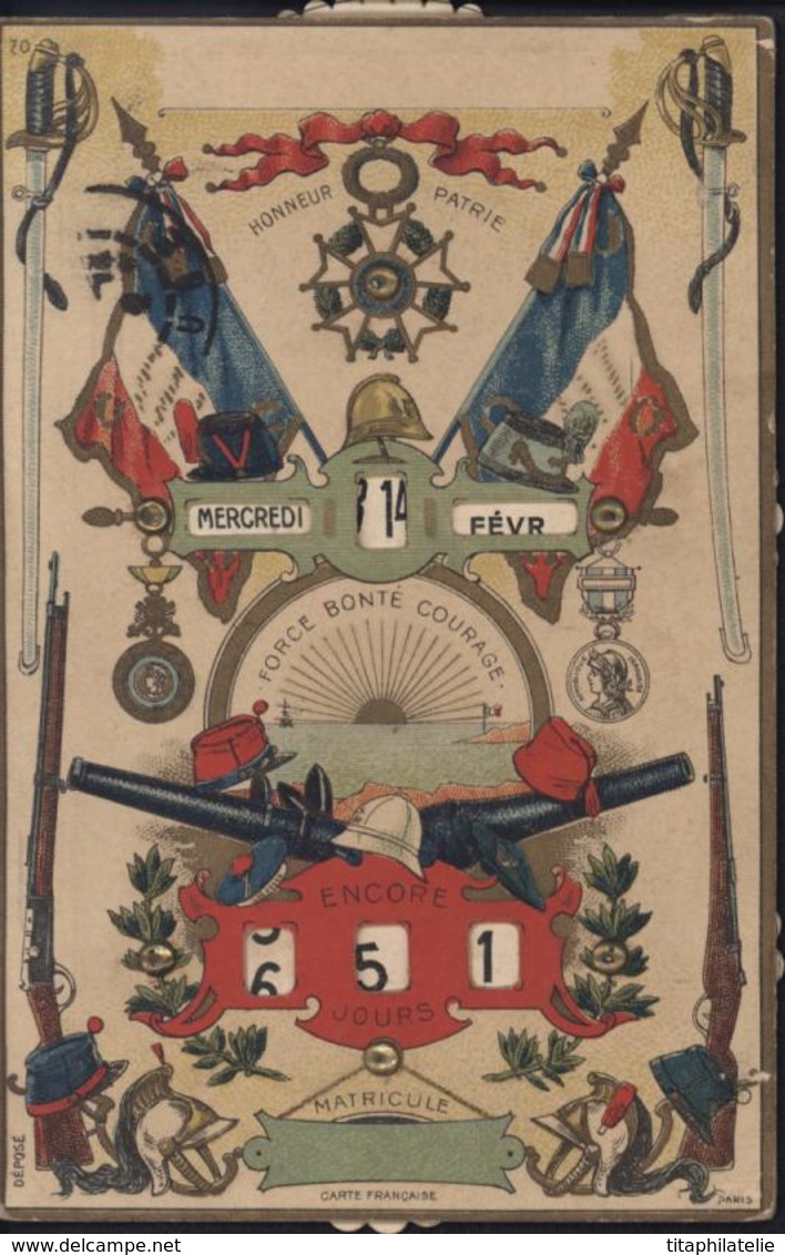 CPA à Système France Honneur Et Patrie Encore X Jours Pour Quille N° Matricule Soldat Guerre 14 Poilus Drapeaux Médaille - Weltkrieg 1914-18