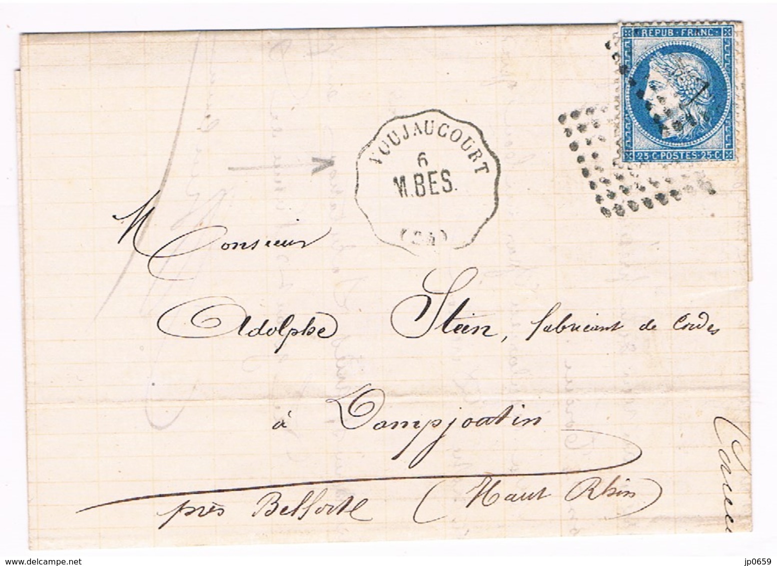 COURRIERS-CONVOYEURS 1873 VOUJAUCOURT - DOUBS - Railway Post
