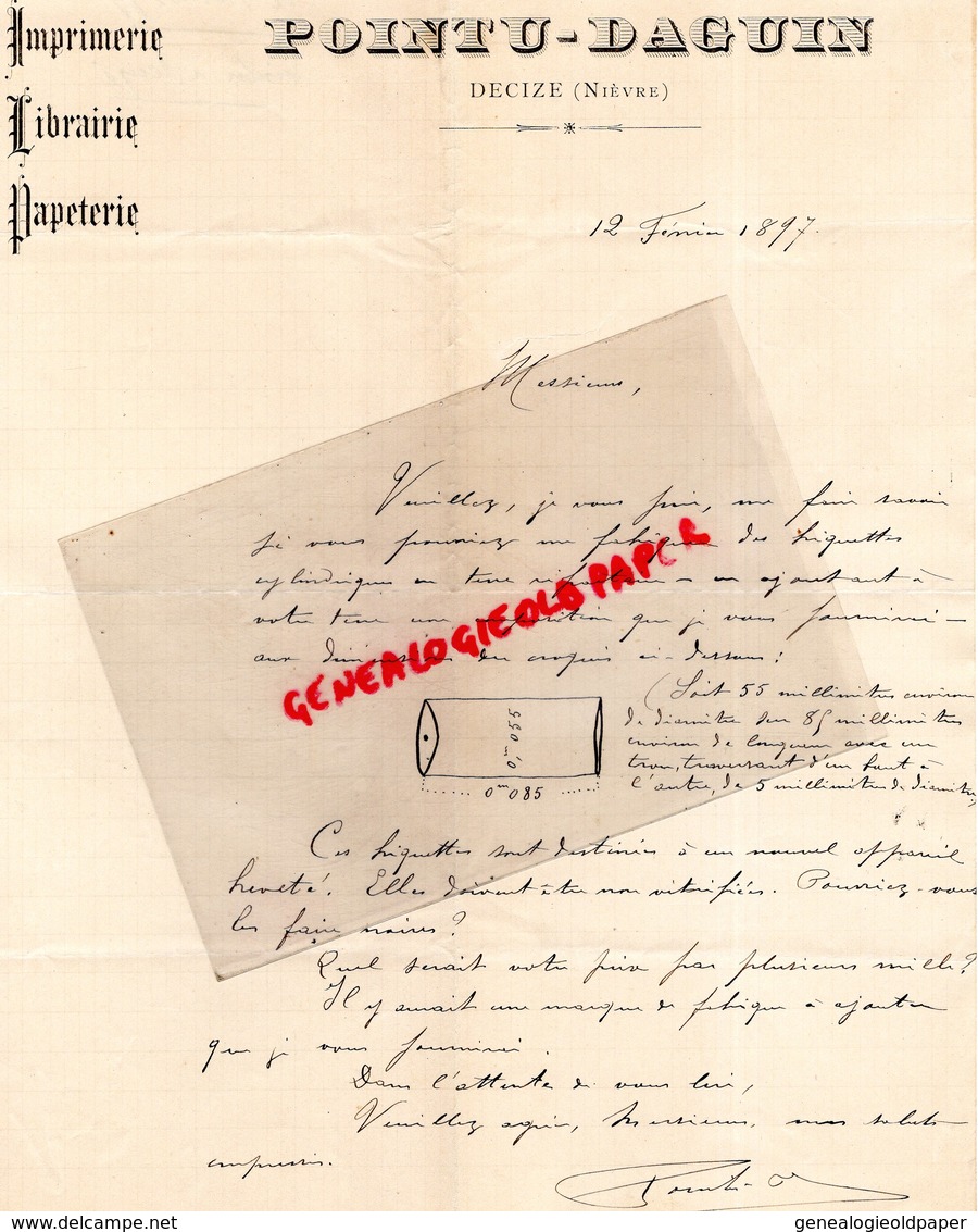 58- DECIZE- RARE LETTRE MANUSCRITE SIGNEE POINTU- DAGUIN- IMPRIMERIE LIBRAIRIE PAPETERIE- 1897 - Druck & Papierwaren