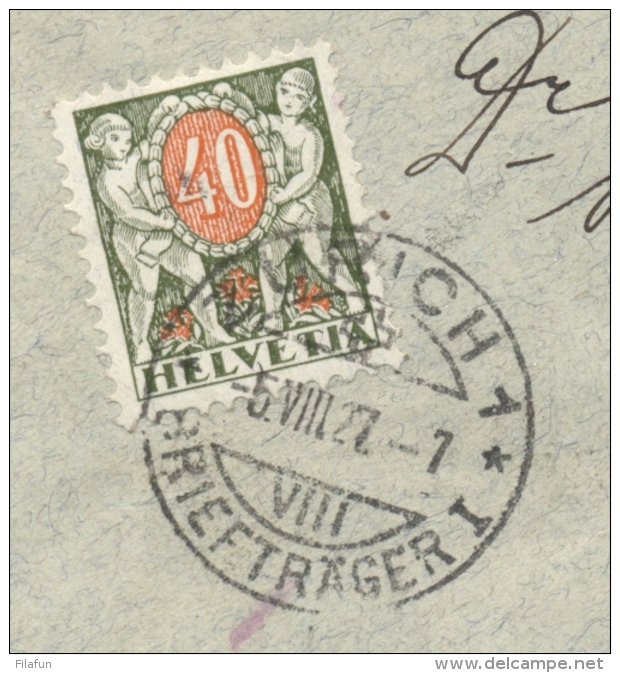 Schweiz - 1927 - 40c Postage Due On Unfranked Amtliche Cover From Amriswil To Zürich - Strafportzegels