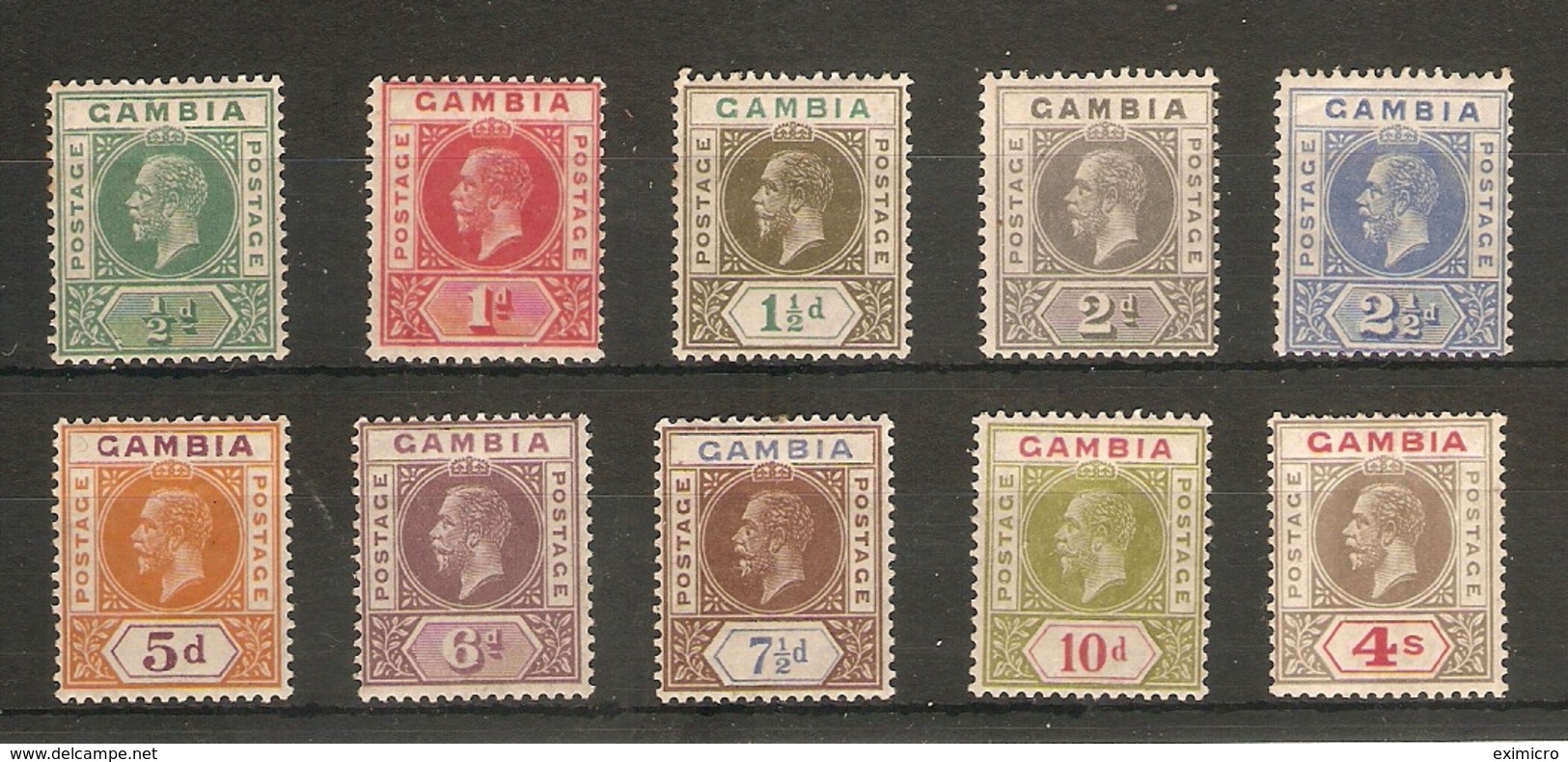 GAMBIA 1921 - 1922 WATERMARK MULTIPLE SCRIPT CA SET SG 108/117 MOUNTED MINT Cat £110 - Gambia (...-1964)