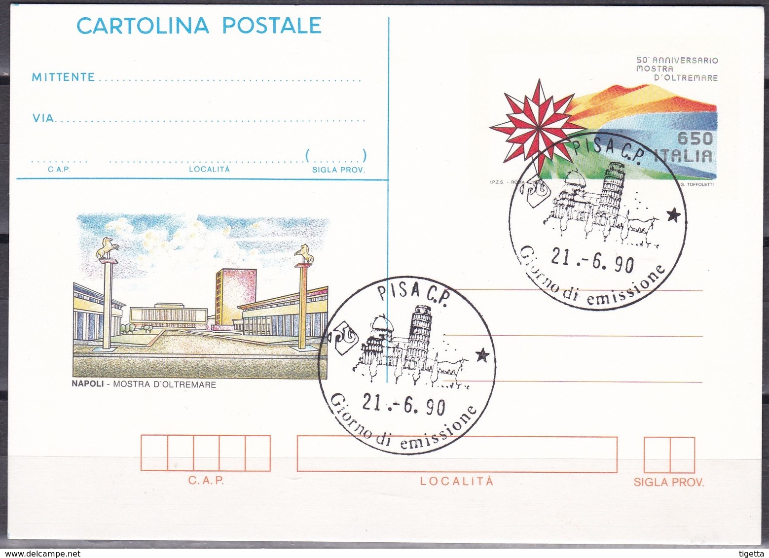 ITALIA REPUBBLICA CARTOLINA POSTALE 50° ANNIVERSARIO MOSTRA D' OLTREMARE NAPOLI ANNO 1990 - Interi Postali