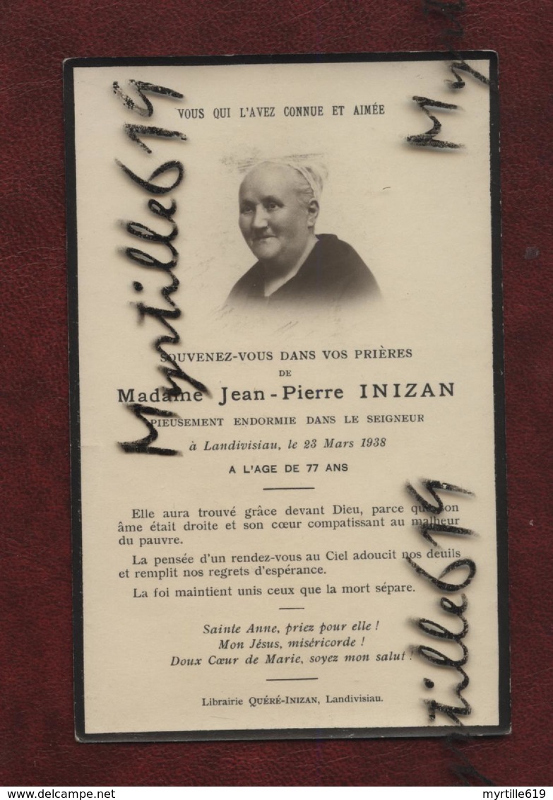 Faire-part De Décès - (1938) Memento - Madame Jean-Pierre Inizan - Décès