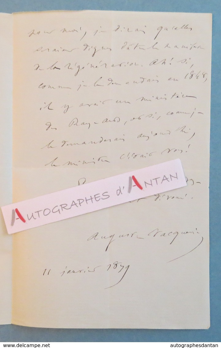 L.A.S 1879 Auguste VACQUERIE Poète écrivain Journaliste Photographe Né à VILLEQUIER - LE RAPPEL - 1848 Lettre Autographe - Autres & Non Classés