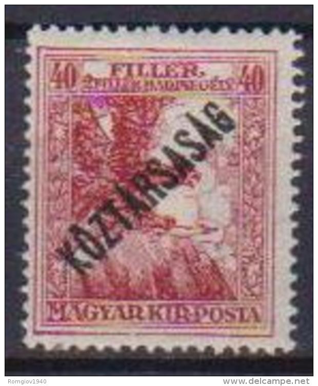 UNGHERIA  1918 SPRASTAMPATO KOZTARSASAG YVERT. 197 MLH VF - Nuovi