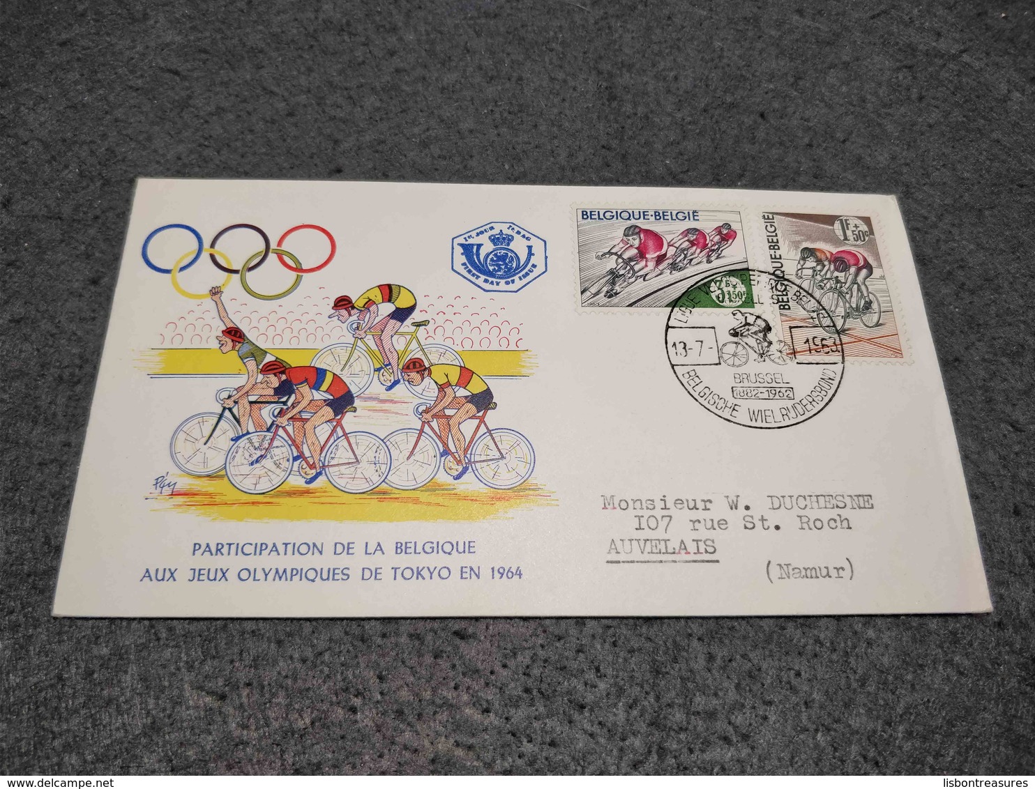 RARE BELGIQUE BELGIUM FDC COVER OLYMPIC GAMES CYCLING TOKIO 1964 - Cyclisme