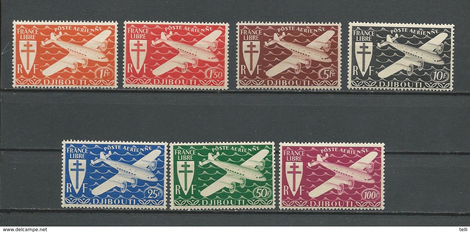 COTE DES SOMALIS Scott C1-C7 Yvert PA1-PA7 (7) **  Cote 14,50 $ 1944 - Unused Stamps