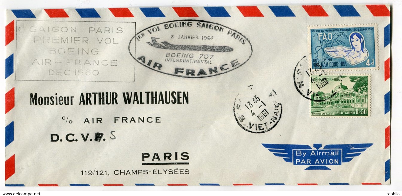 RC 8510 AIR FRANCE 1er VOL SAIGON PARIS BOEING 707 EN 1961 - Vietnam