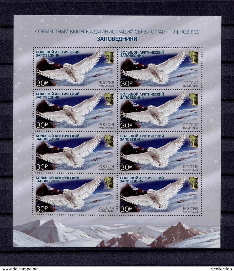 Russia 2018 Sheetlet Joint RCC Issue Nature Reserve Bubo Scandiacus Owls Birds Animals Fauna Owl Bird Stamps MNH Mi 2538 - Owls