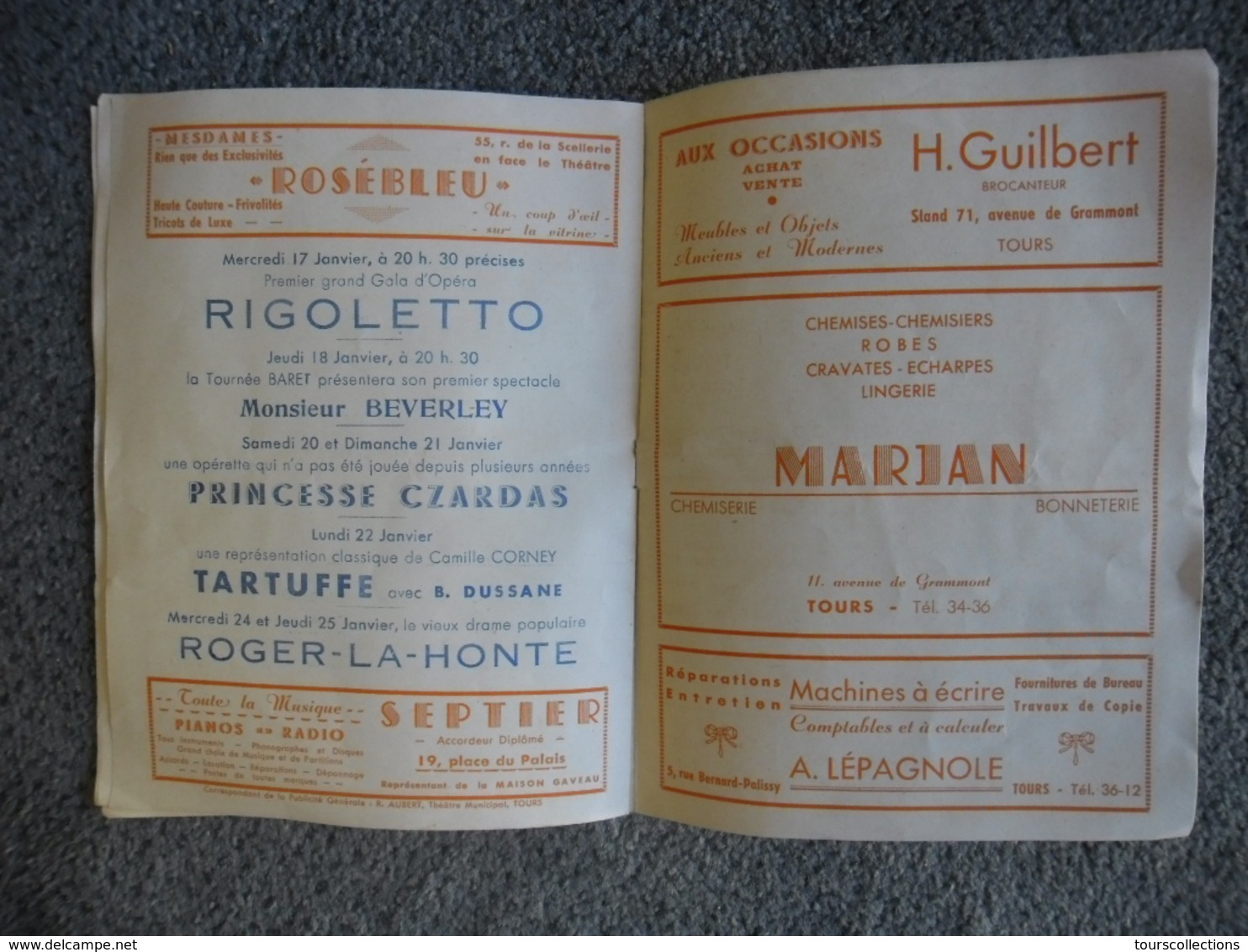 Programme Du THEATRE MUNICIPAL De TOURS (37) Saison 1944 - 1945 - Publicités Magasins - Programmi