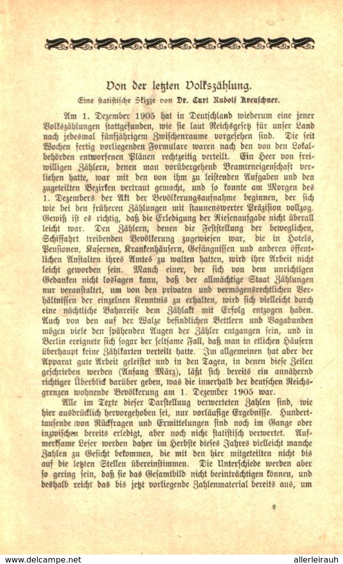 Von Der Letzten Volkszählung/ Artikel, Entnommen Aus Kalender / 1907 - Bücherpakete