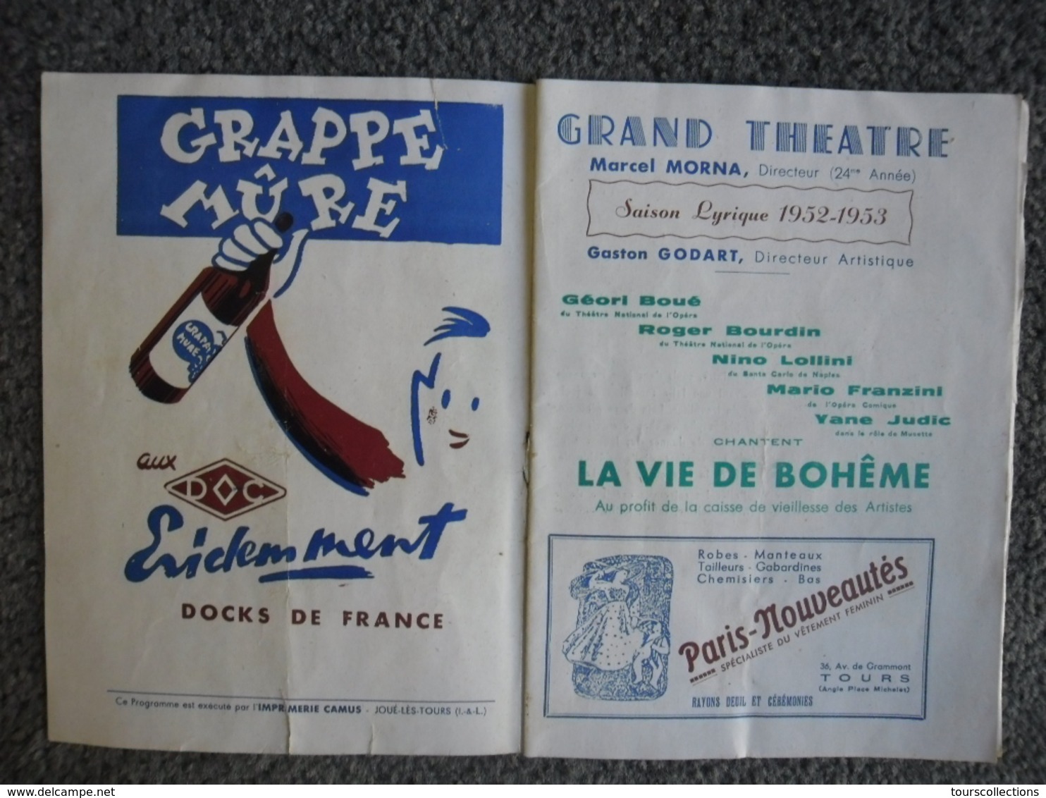 Programme GRAND THEATRE De TOURS (37) Saison Lyrique 1952 - 1953 - Programs