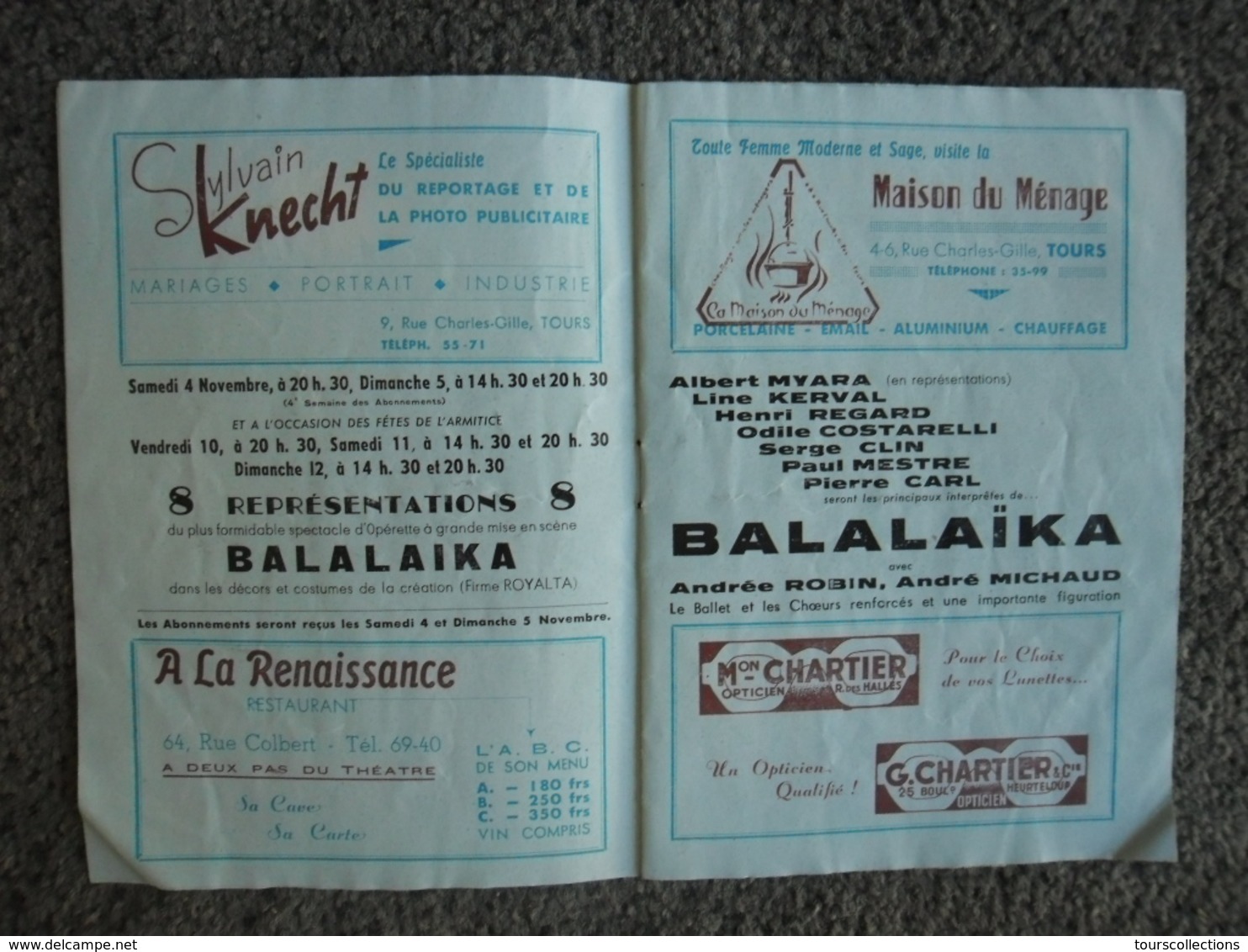 Programme GRAND THEATRE De TOURS (37) Saison Lyrique 1950 - 1951 - Paillasse; Balalaika; Cavalleria Rusticana - Programs