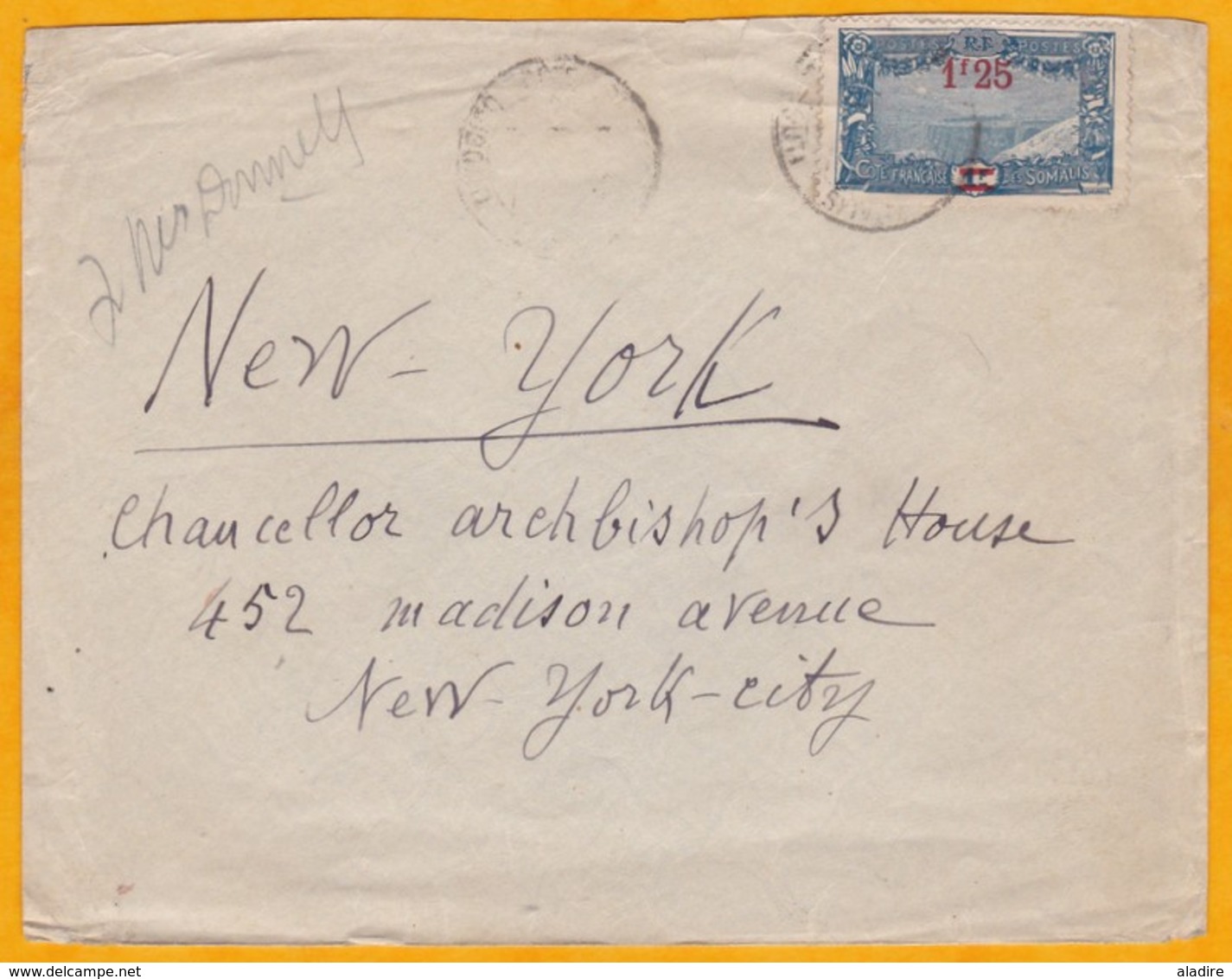 1924 - 1927 - Enveloppe De Djibouti, C. F Somalis Vers New York, USA - YT 117: 1f25 Sur 1 F Seul - Lettres & Documents