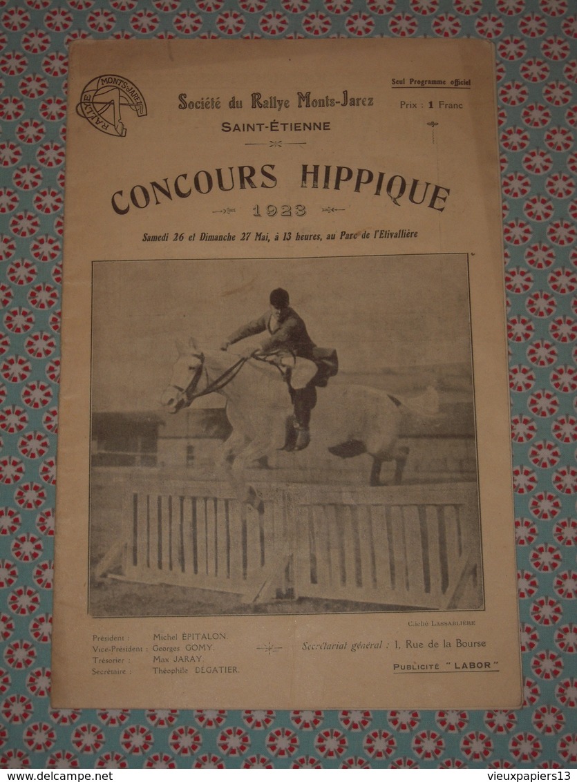 Equitation - Société Du Rallye Monts Jarez - Concours Hippique 1923 - Saint Etienne - Programme Officiel - Equitation