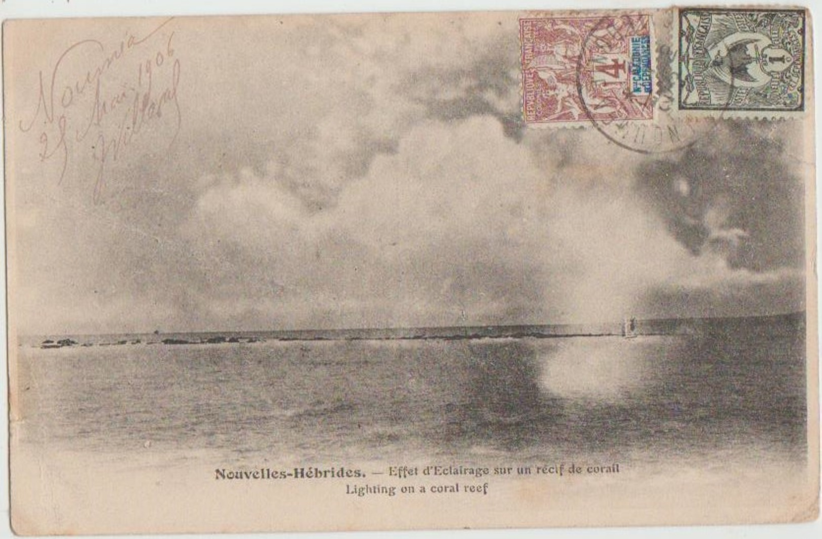 CPA VANUATU NOUVELLE HEBRIDES Effet D'Eclairage Sur Un Récif De Corail Timbres Stamps 1906 - Vanuatu
