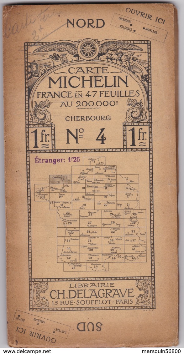 Carte Routiere Michelin N° 4 Cherbourg Carte Du Toile Publicite Auto Renault - Roadmaps