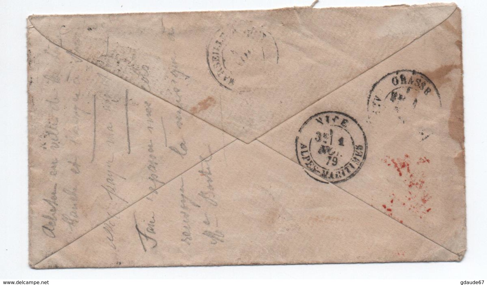 GRANDE BRETAGNE - 1879 - ENVELOPPE Avec YVERT N° 55 Pour GRASSE Avec CACHET ROUGE ANG AMB CALAIS - Poststempel