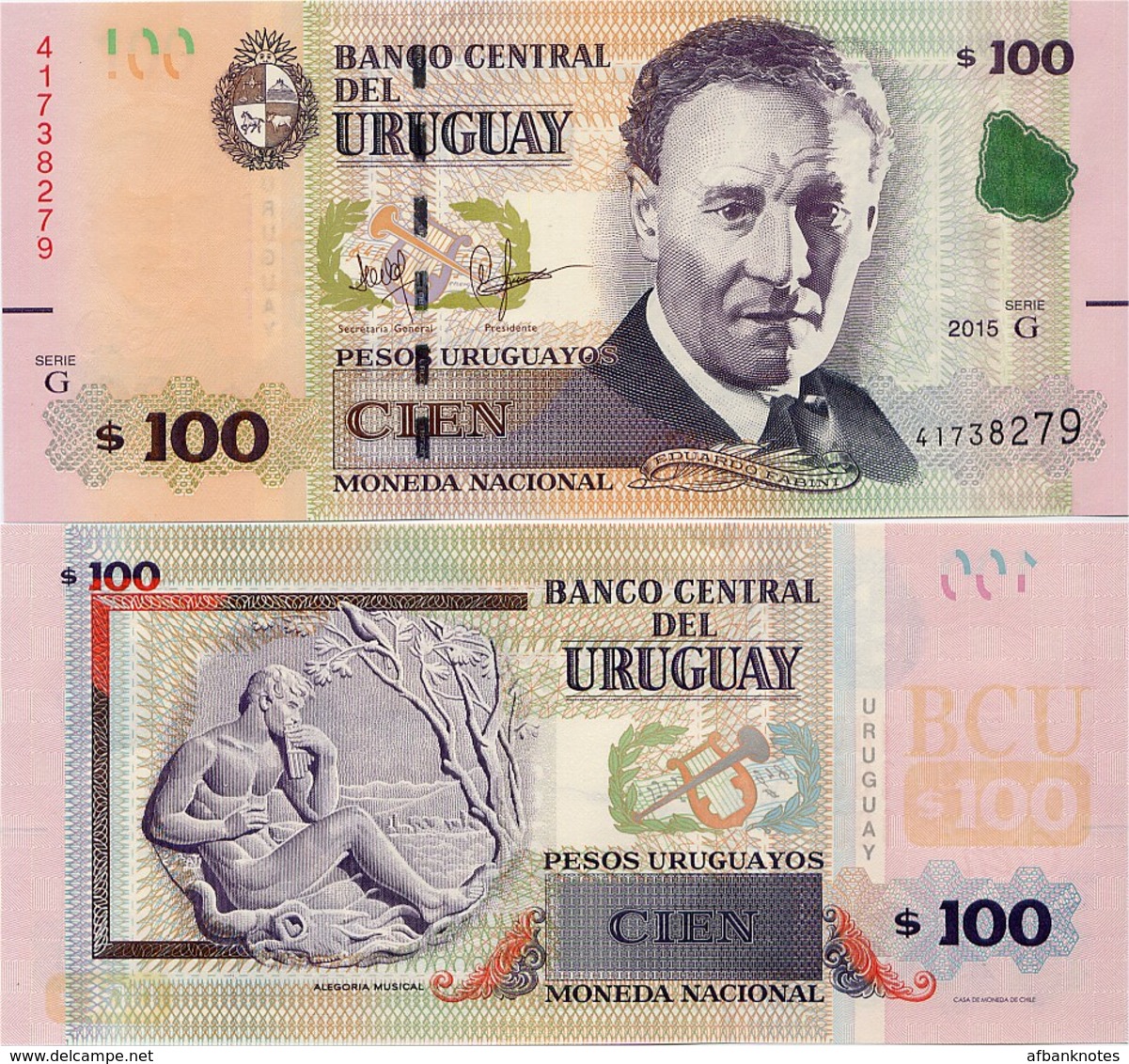 URUGUAY      100 Pesos Urug.    P-95       2015 (2018)       UNC - Uruguay