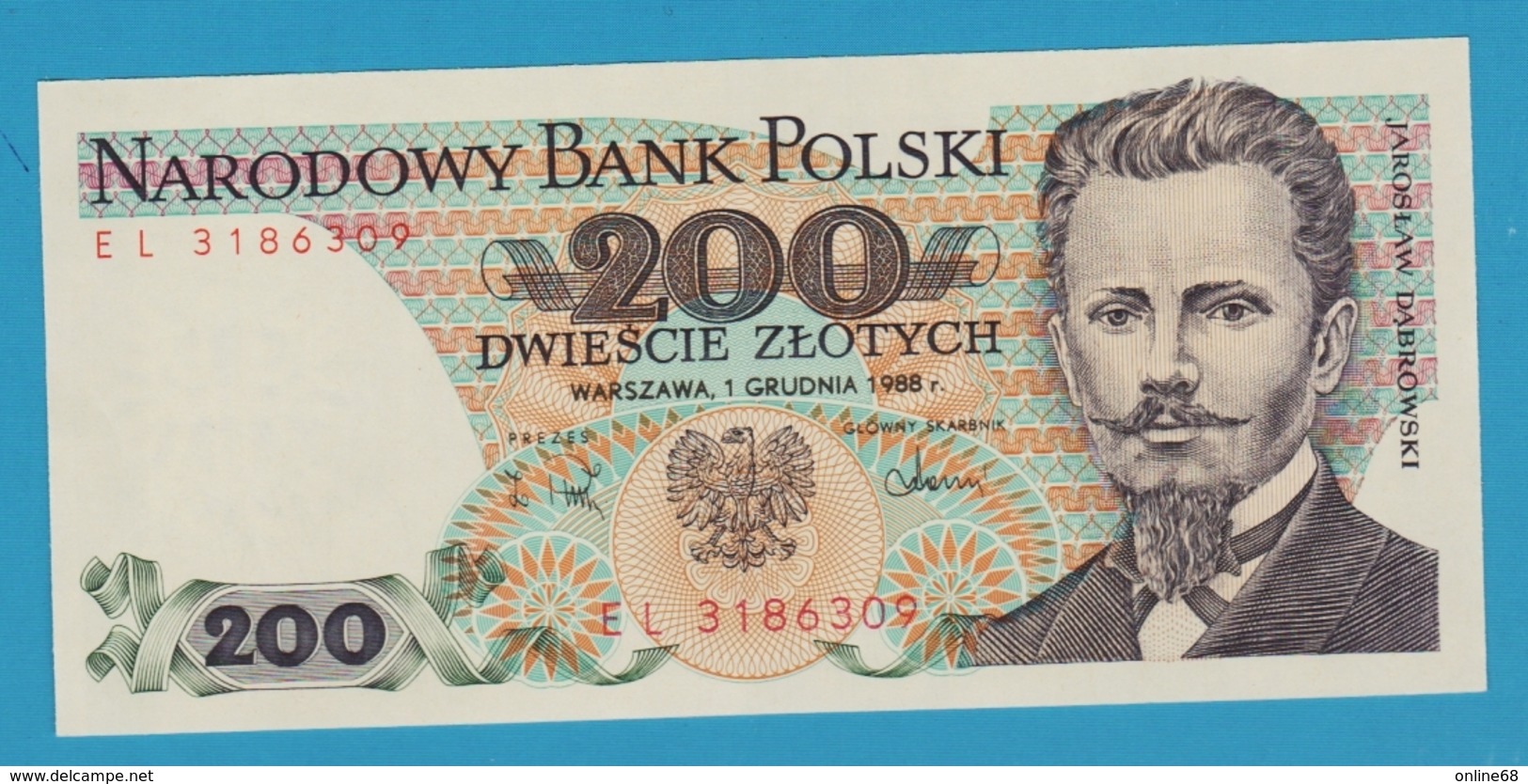 POLAND 200 ZLOTY 01/12/1988 Serial# EL3186309 P# 144c - Polonia