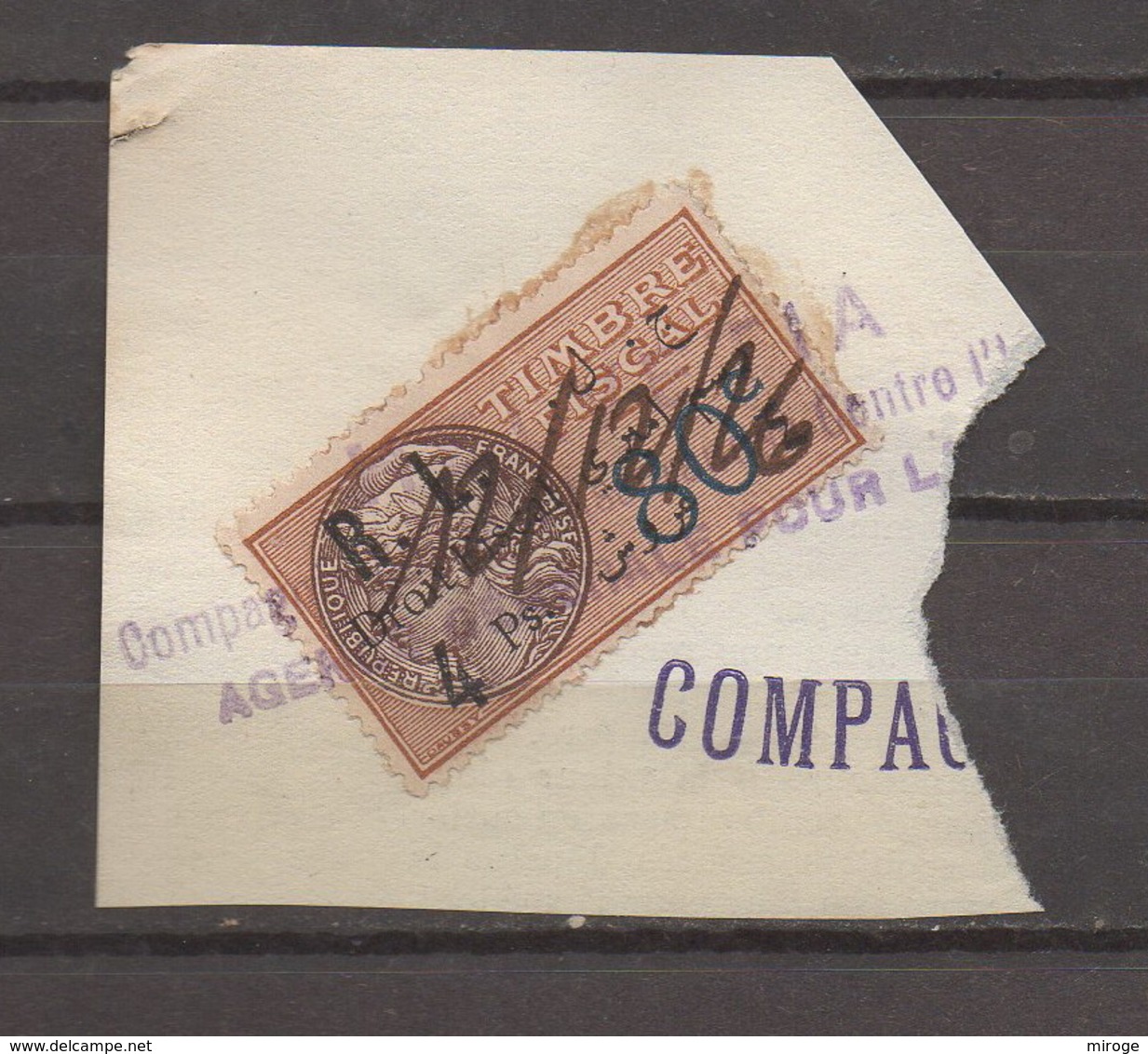 French Mandate 1927 Overprint 4 Ps On 80c RL Droit Fiscal Stamp Revenue, Lebanon Libanon - Lebanon