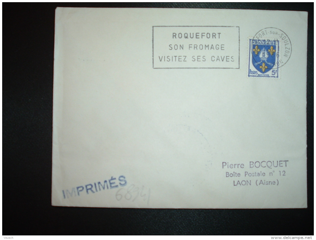 LETTRE TP SAINTONGE 5F OBL.MEC.12-11 1956 ROQUEFORT SUR SOULZON AVEYRON (12) SON FROMAGE VISITEZ SES CAVES - Oblitérations Mécaniques (flammes)