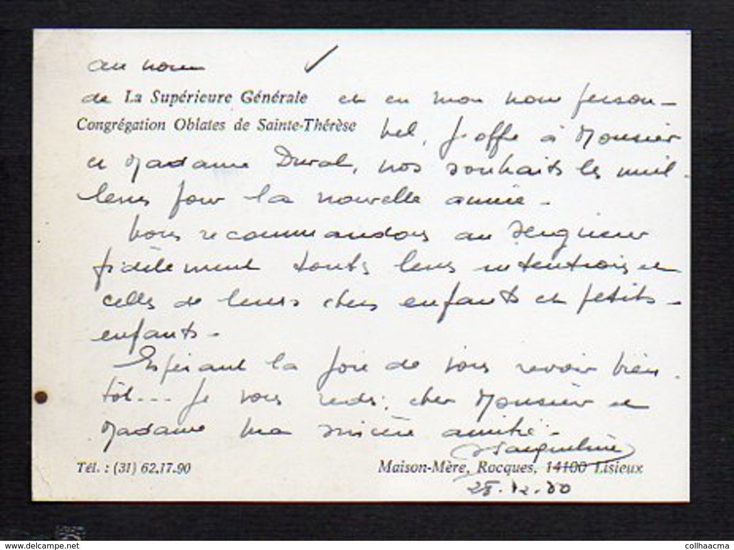 Carte De Visite De La Supérieure Générale De La Congrégation Oblates De Sainte Thérèse à Rocques Par Lisieux 14 - Cartes De Visite