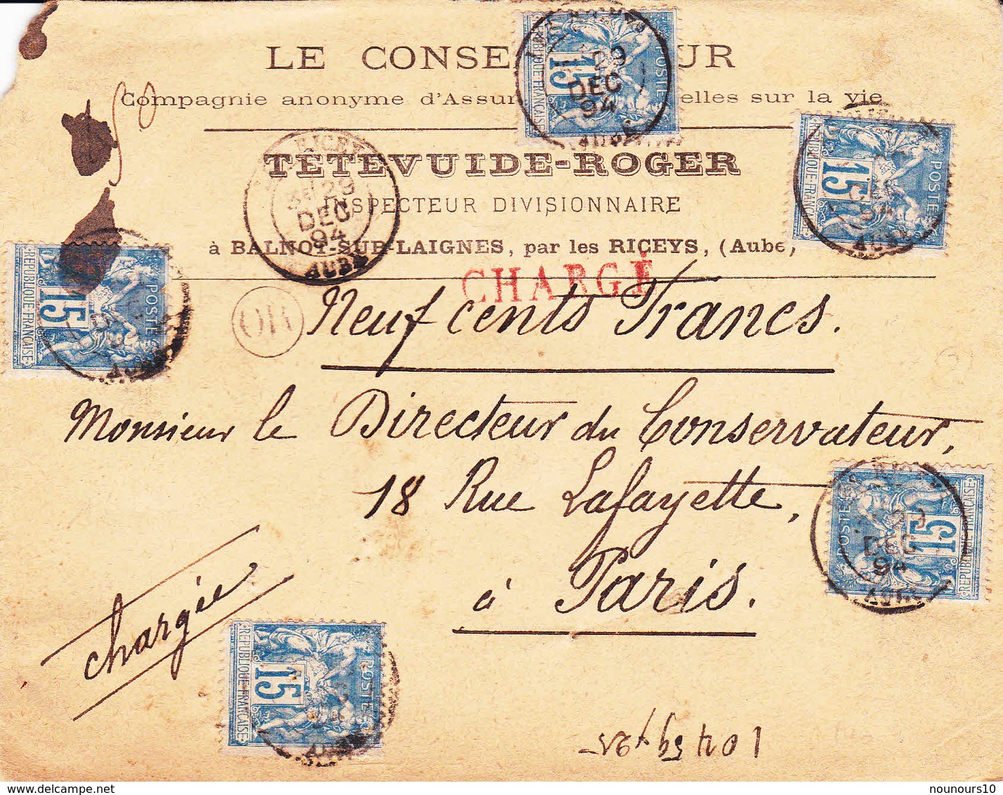 Cachet Type 18 Et OR Les Riceys (Aube) Sur Enveloppe - 1877-1920: Semi Modern Period