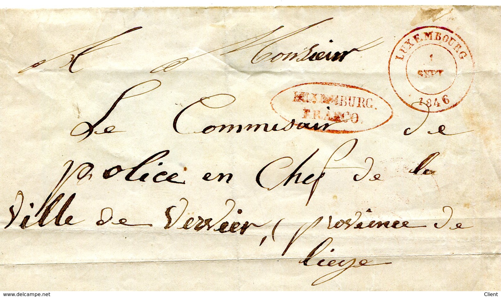 Luxembourg - Lettre Préphilatélie De LUXEMBOURG Vers Vervier 1846 - ...-1852 Prephilately