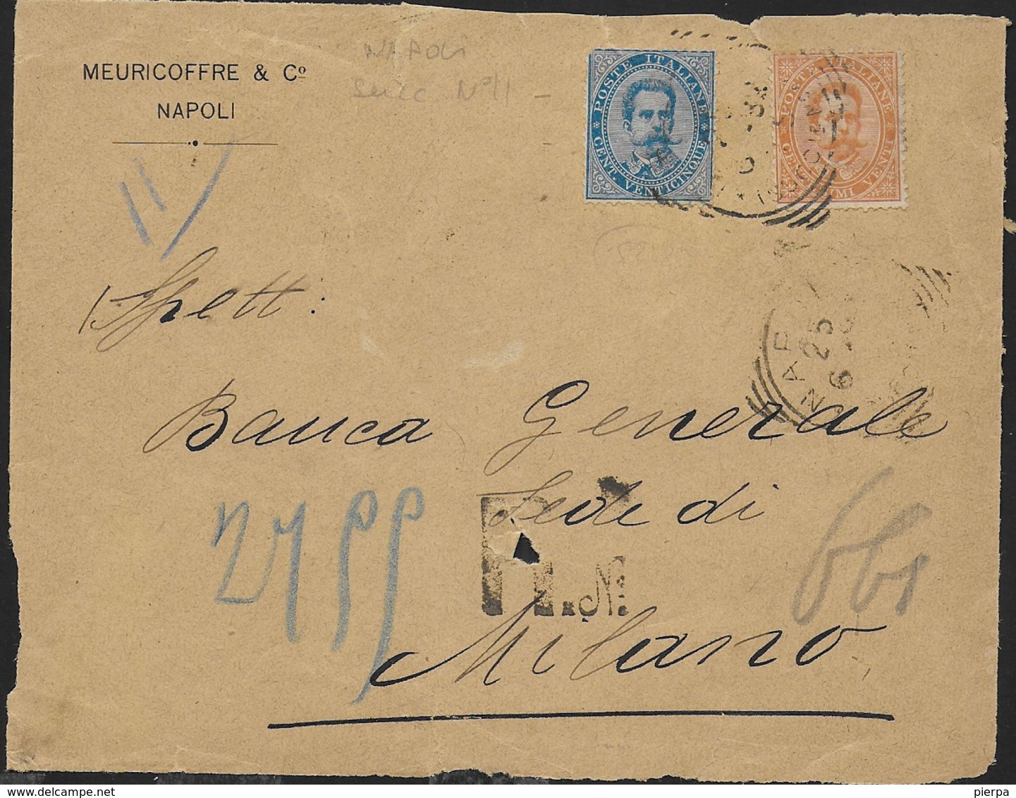 STORIA POSTALE REGNO - ANNULLO TONDO-RIQUADRATO NAPOLI/(SUCC.le N° 11) (p.6) SU FRONTESPIZIO RACCOMANDATA - Marcofilía