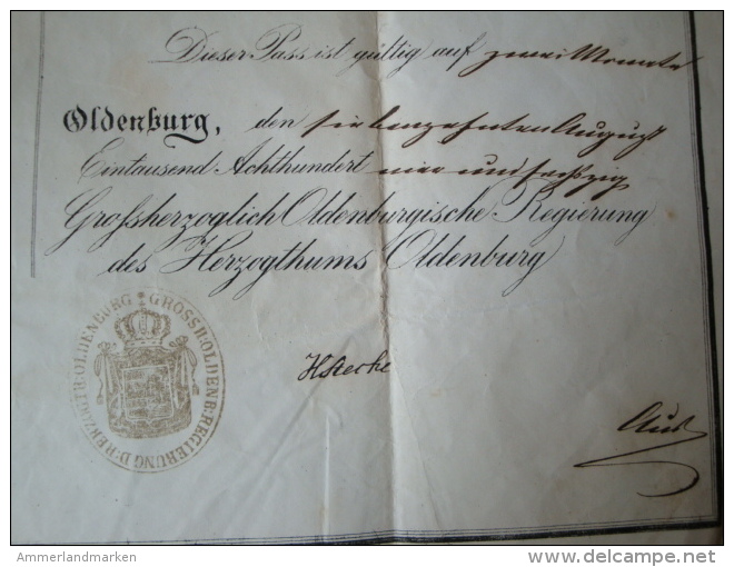 Grossherzogtum Oldenburg, Reisepass Alle Civil Und Militair Behörden 1864 !!!!! - Documents