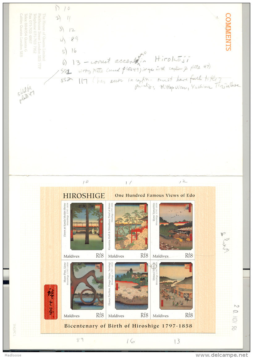 Maldives #2244-2246 Hiroshige Art M/S Of 6 &amp; 2v S/S Imperf Chromalin Proofs - Maldives (1965-...)