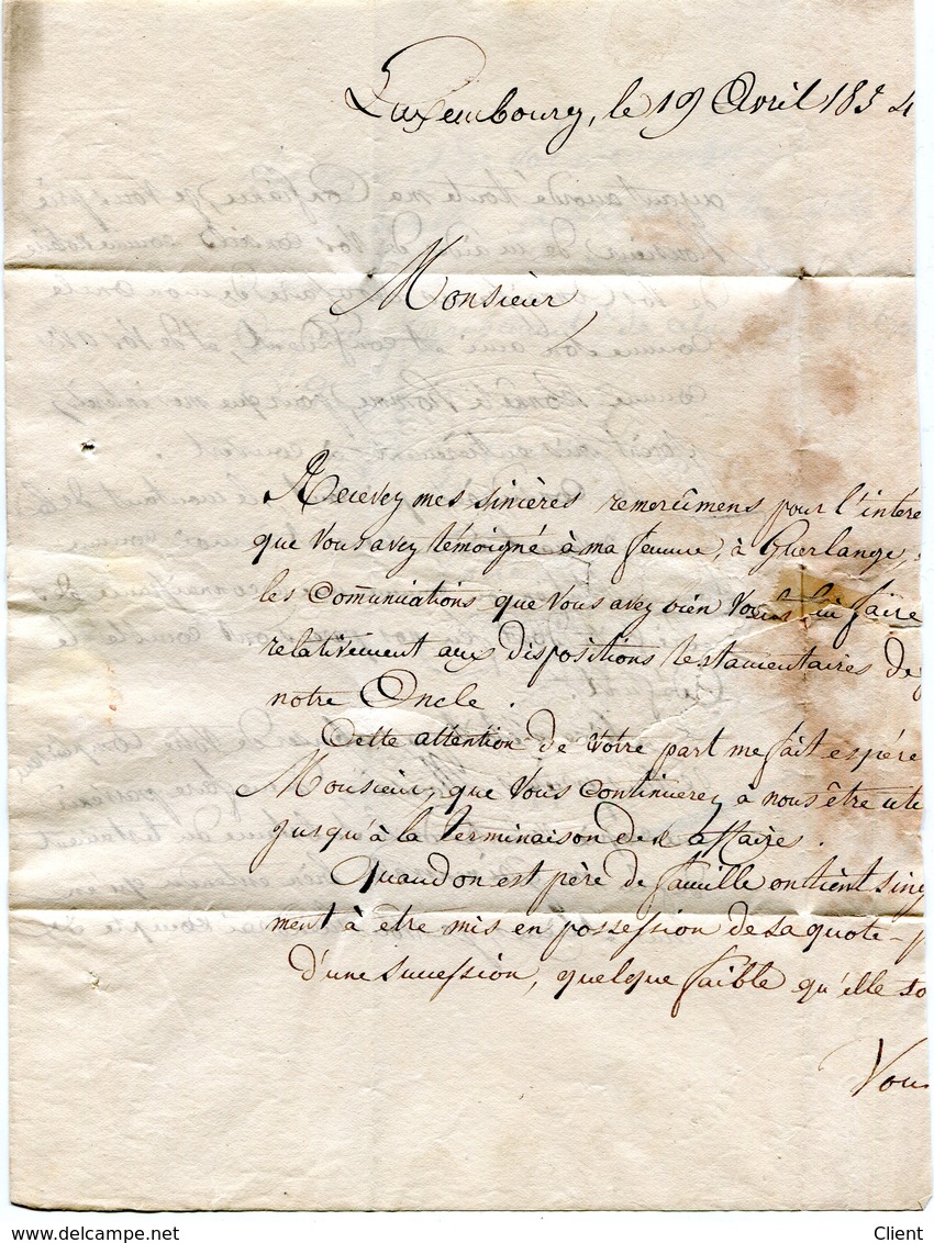 Luxembourg - Lettre Préphilatélie De LUXEMBOURG EICH P.P. 1834 Vers AUBANGE - ...-1852 Préphilatélie