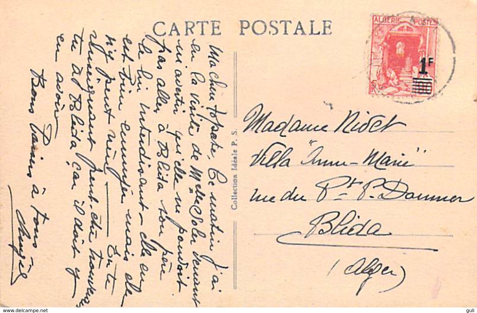 Afrique-Algérie MEDEA  Place D'Armes -timbre Stamp  Repiquage  Surcharge 1 F Sur 90 C  (Collection Idéale P- S  8) - Medea