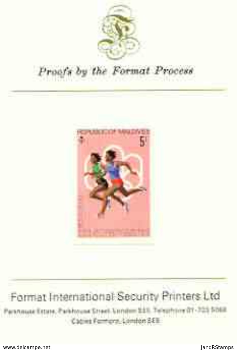 31117 Maldive Islands 1976 (Sport) Montreal Olympics 5l (Running) Imperf Proof Mounted On Format  Proof Card - Maldives (1965-...)