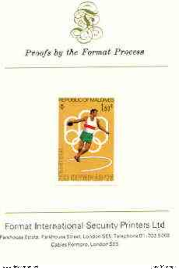 31119 Maldive Islands 1976 (Sport) Montreal Olympics 1r50 (Discus) Imperf Proof Mounted On Format Proof Card - Maldives (1965-...)