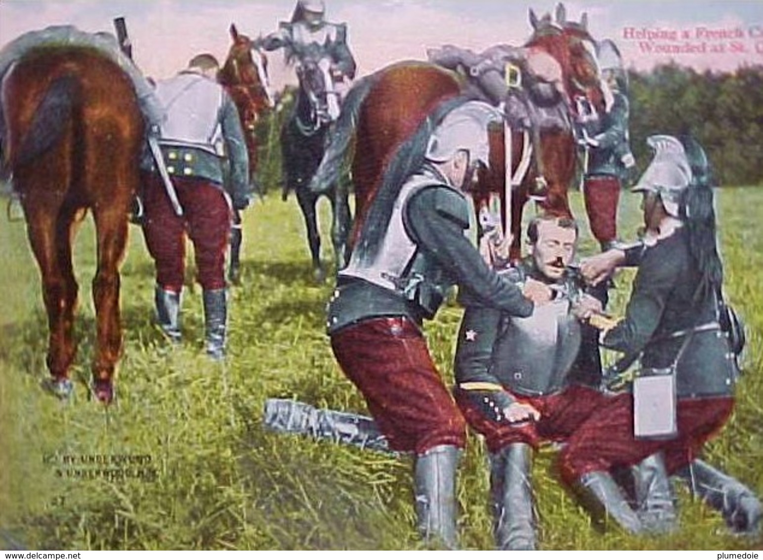 Cpa WW1 CUIRASSIER Blessé Soigné / 2 Autres CUIRASSIERS ST QUENTIN 1915 , WWI HELPING A FRENCH CAVALRY SOLDIER WOUNDED - Guerre 1914-18