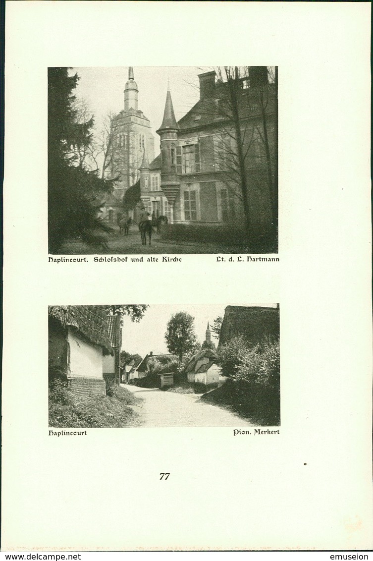 Haplincourt : Schlosshof Und Alte Kirche - Dorfausgang - Windmühle Am Wege Nach Bertincourt. - Prenten & Gravure