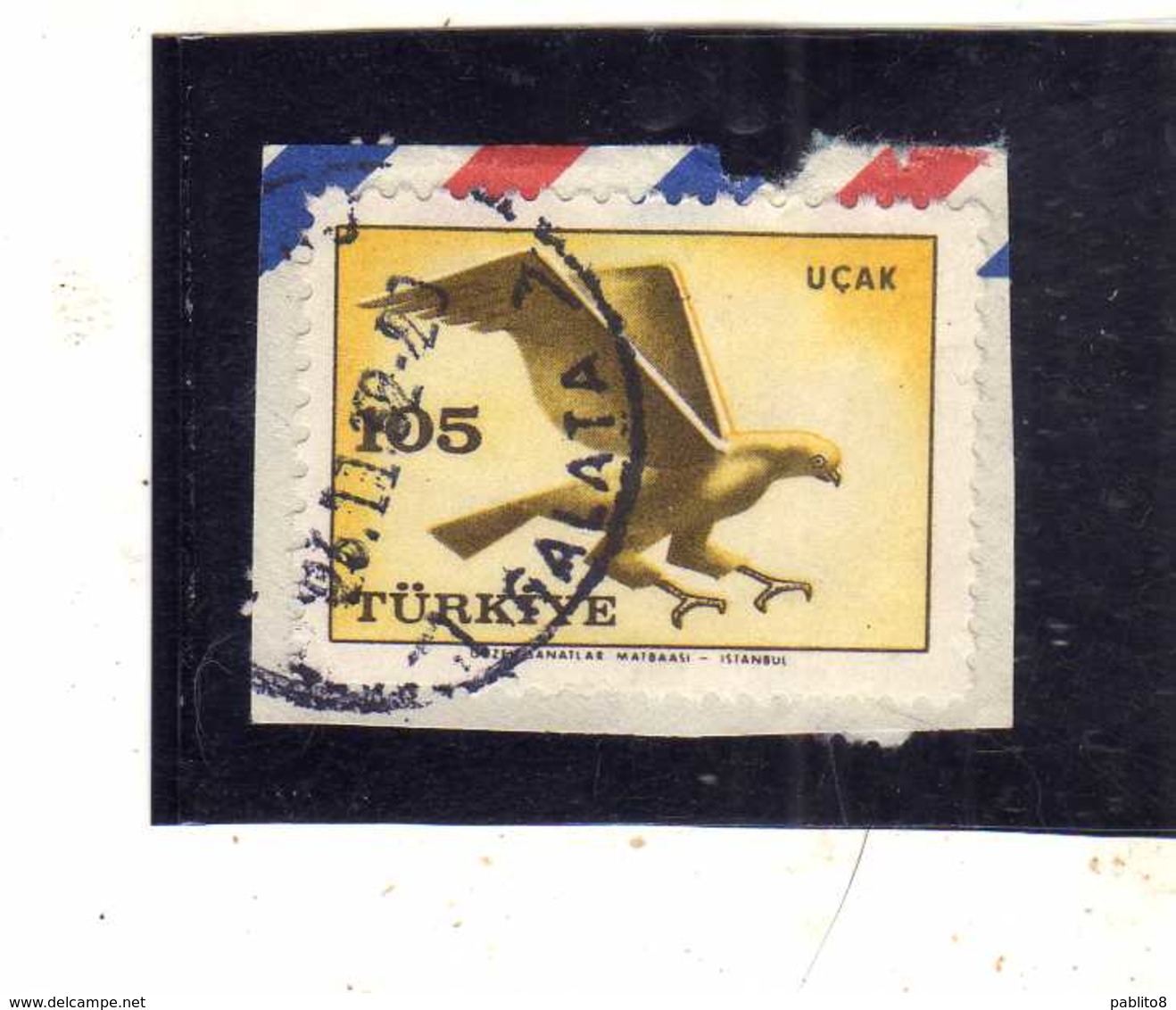 TURCHIA TURKÍA TURKEY 1959 AIR MAIL POSTA AEREA BIRD FAUNA AVICOLA BIRDS UCCELLI HAWK 105k USATO USED OBLITERE' - Posta Aerea