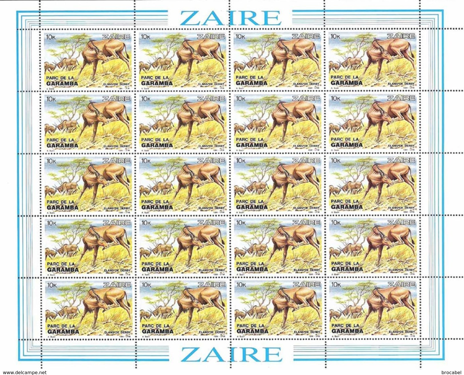 Zaire 1216/20** Parc De La Gramba 5 Sheet / Feuilles De 20 - MNH- Dessin De Buzin - Ungebraucht