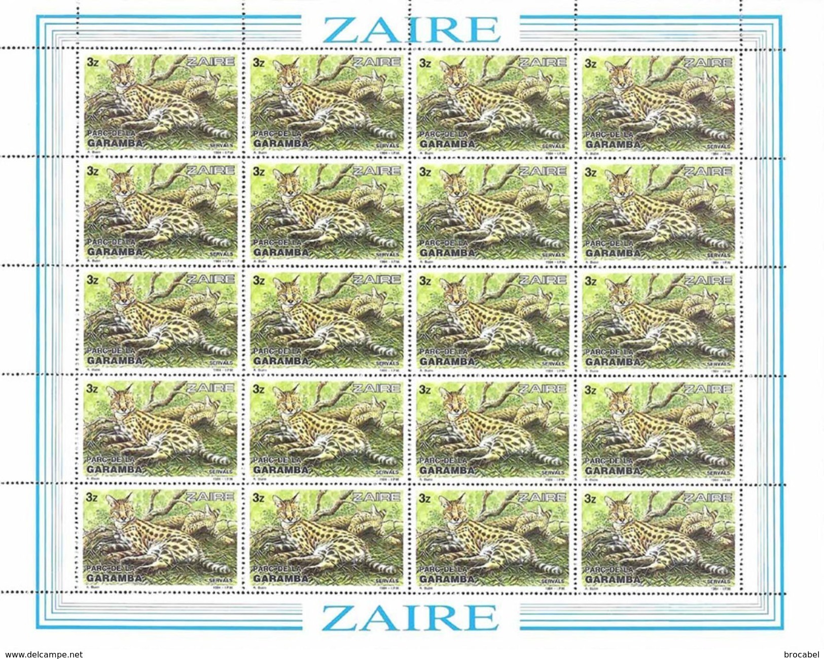 Zaire 1216/20** Parc De La Gramba 5 Sheet / Feuilles De 20 - MNH- Dessin De Buzin - Ungebraucht