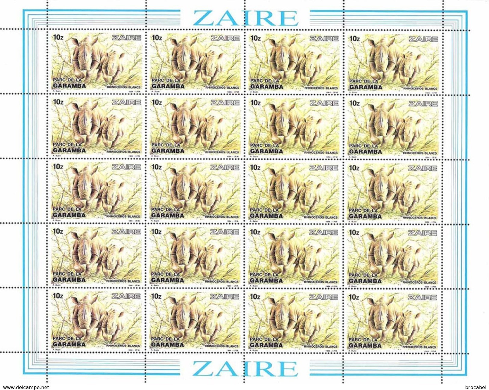 Zaire 1216/20** Parc De La Gramba 5 Sheet / Feuilles De 20 - MNH- Dessin De Buzin - Ungebraucht