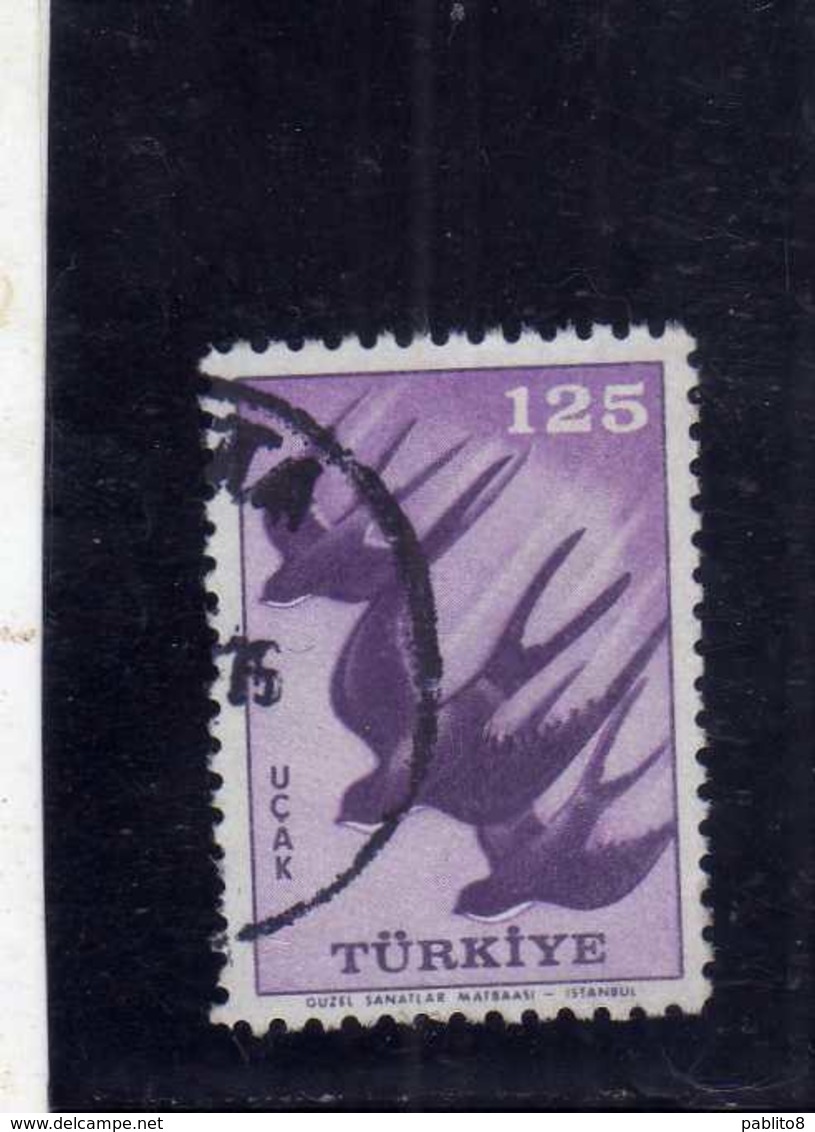 TURCHIA TURKÍA TURKEY 1959 AIR MAIL POSTA AEREA BIRD FAUNA AVICOLA BIRDS UCCELLI Swallows RONDINI 125k USATO USED OBLIT - Posta Aerea