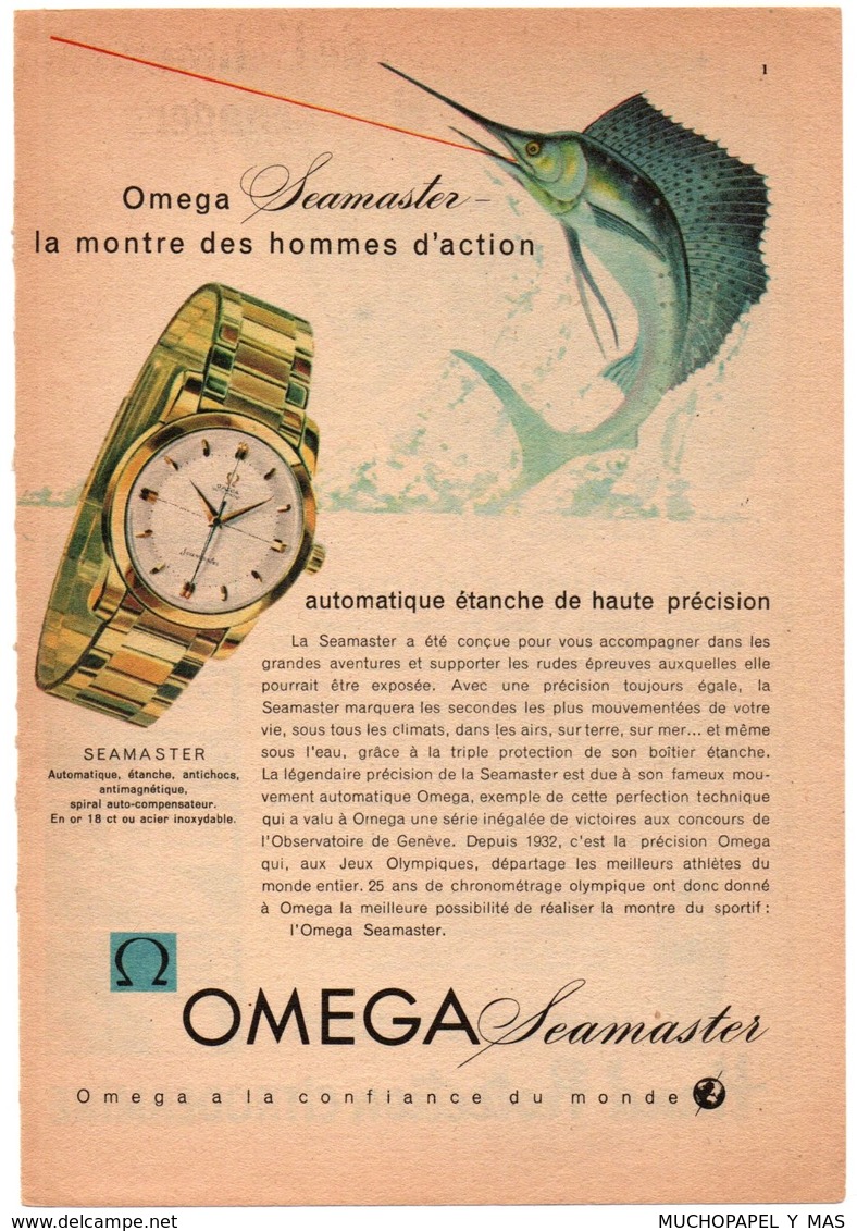 RECORTE DE PRENSA REVISTA O PERIÓDICO PUBLICIDAD RELOJES RELOJ OMEGA SEAMASTER VER FOTO/S Y DESCRIPCIÓN.IDEAL DECORACIÓN - Publicidad