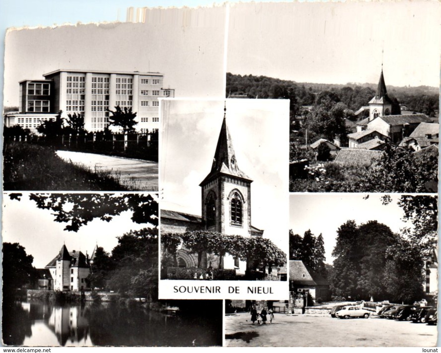 87 NIEUL : Souvenir - La Poste émetteur Radio - L'église (automobiles) (pli Coin Droit) - Nieul