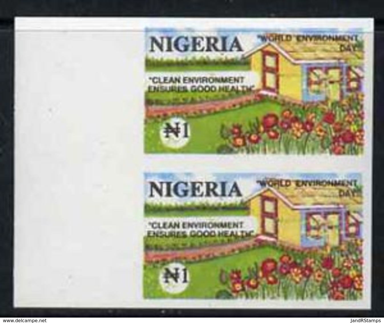 55475 Nigeria 1993 World Environment Day 1n Suburban Garden Imperf Pair Unmounted Mint, SG 656var - Nigeria (1961-...)
