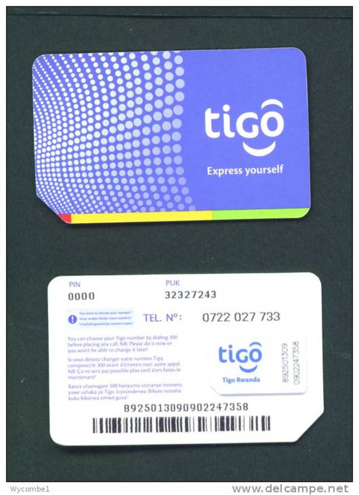 RWANDA  -  Mint/Unused SIM Chip Phonecard Tigo As Scan (stock Scan) - Ruanda