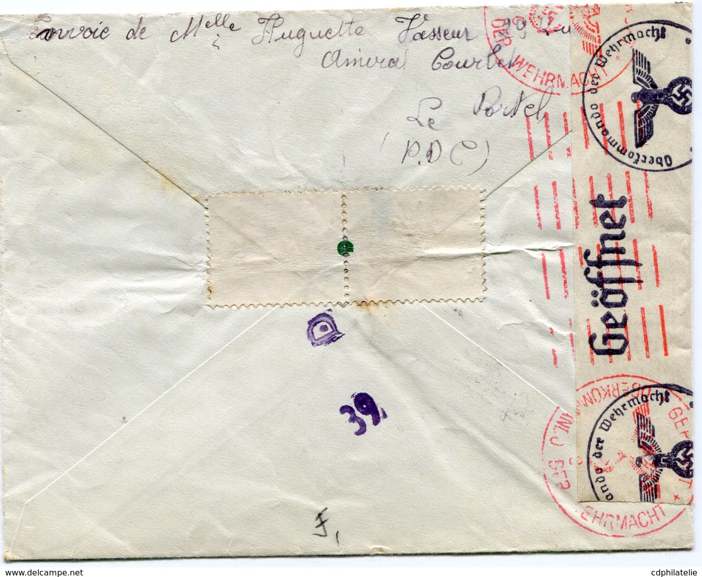 FRANCE LETTRE CENSUREE DEPART LE PORTEL 6-9-41 PAS DE CALAIS POUR LA BELGIQUE - 1938-42 Mercurio